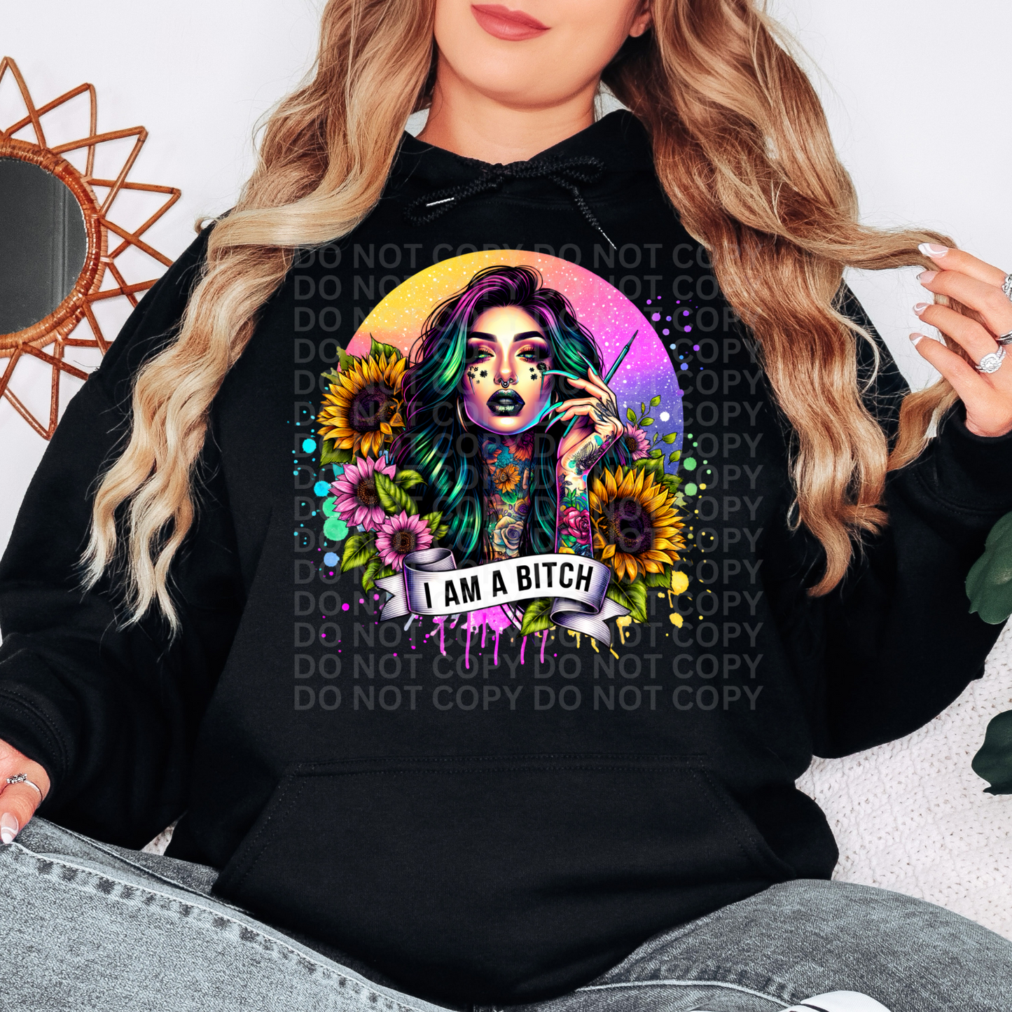 I Am A Bitch Neon Print - Graphic Hoodie