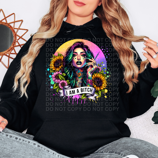 I Am A Bitch Neon Print - Graphic Hoodie