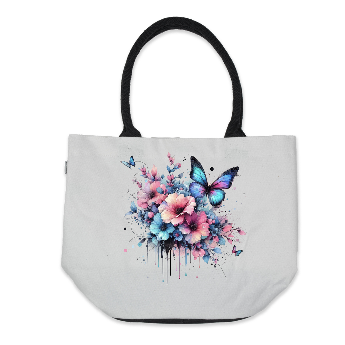 Graphic Tote Bag- Pastel Pink and Blue Bouquet With Butterfly