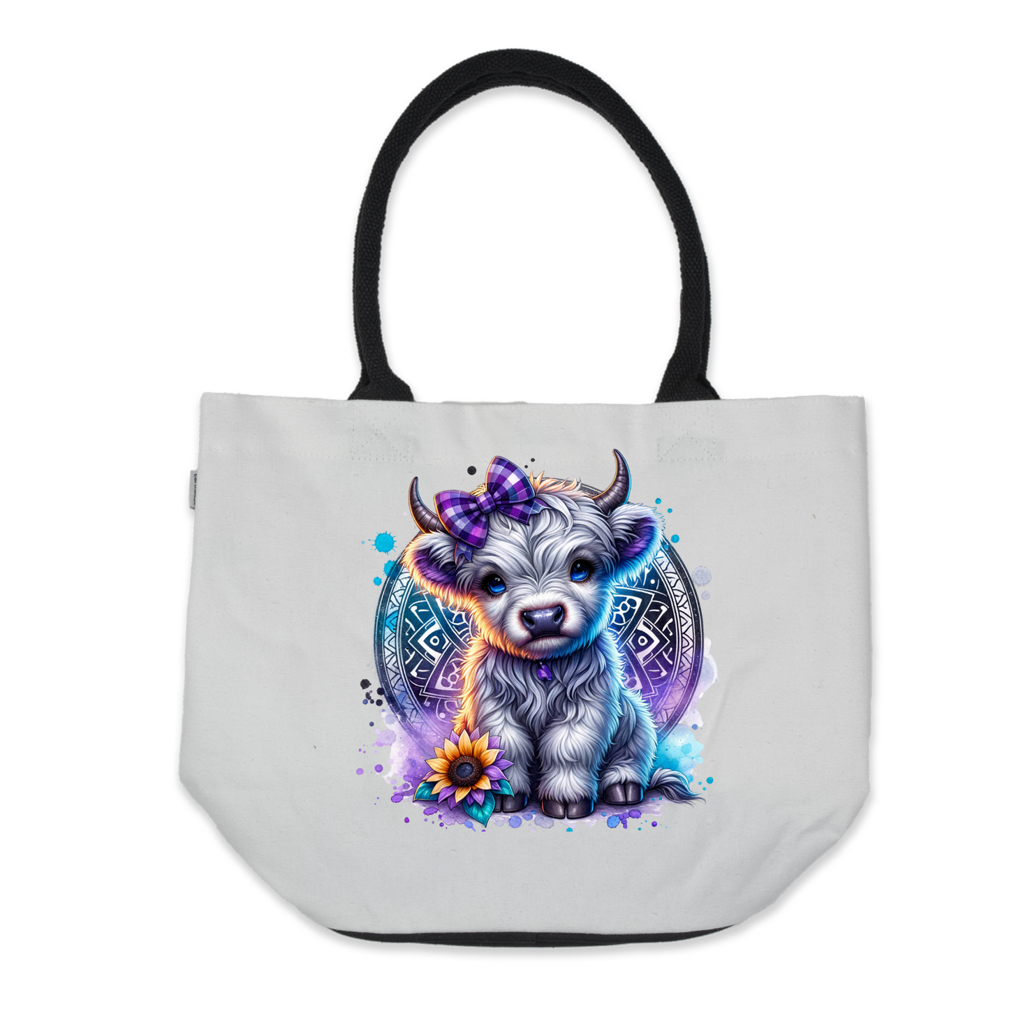 Graphic Tote Bag- highland Cow With Purple Bow
