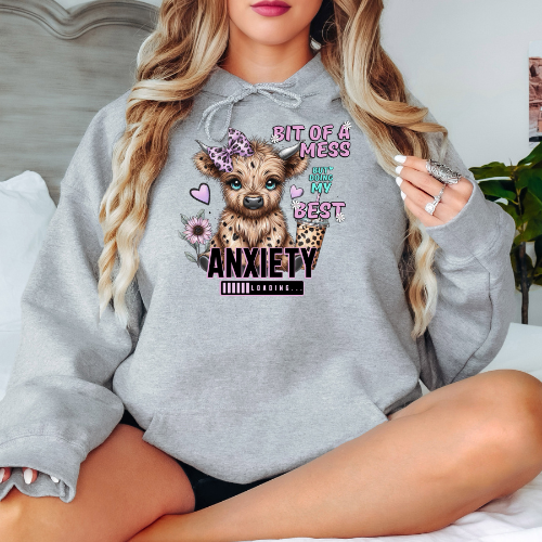 Bit Of a Mess But Doing My Best Hoodie- Highland Cow