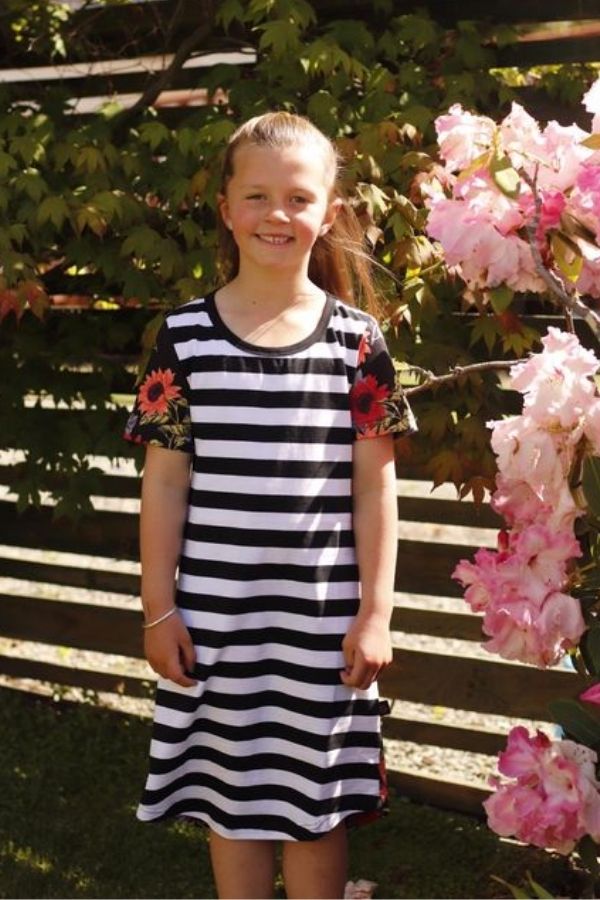 Phoebe Dress Mini Me by Emily Rose Designs. Front view. Affordable, comfortable New Zealand designed girls’ dresses.