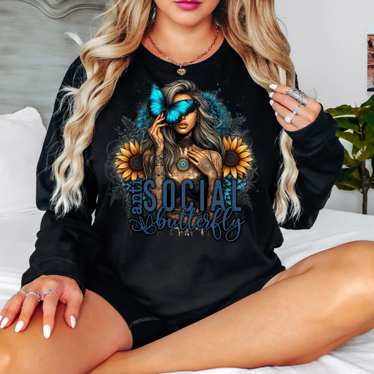 Long Sleeve Graphic T-Shirt-Anti Social Butterfly