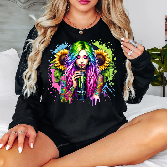 Long Sleeve Graphic T-Shirt-Monster Graphic