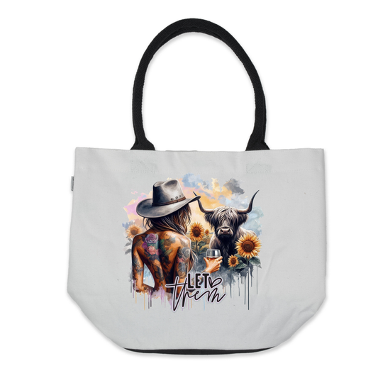 Graphic Tote Bag- Let Them With Highland Cow