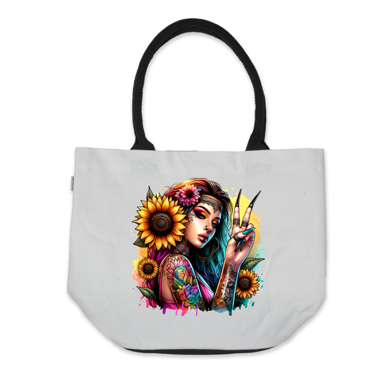 Graphic Tote Bag-Tattoo Boho with Large Sunflower
