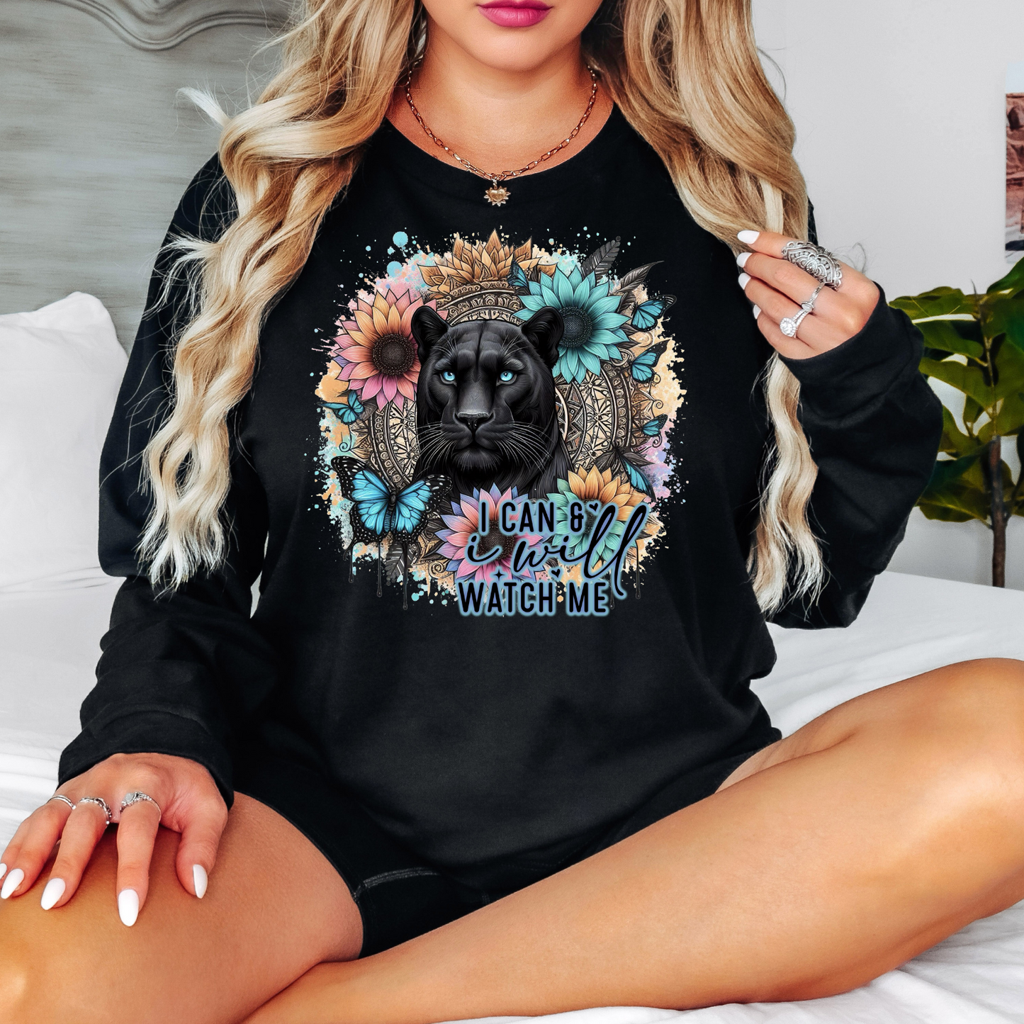 Long Sleeve Graphic T-Shirt- I Can And I Will Watch Me