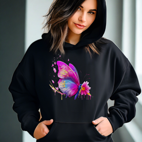 Pink Butterfly Adults Hoodie