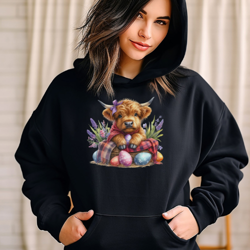 Easter Highland Cow With Bow -Adults Hoodie