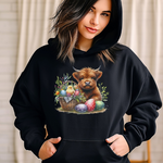 Easter Highland Cow With Eggs -Adults Hoodie
