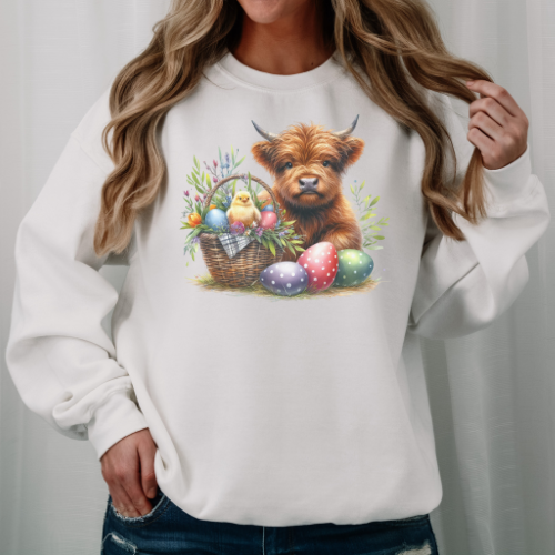 Easter Highland Cow With Eggs -Adults Crew