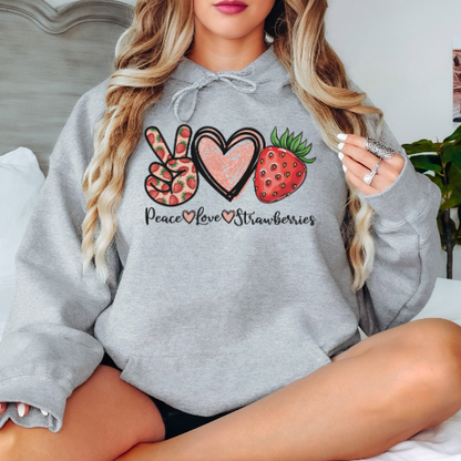 Peace Love Strawberries Graphic Hoodie