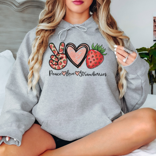 Peace Love Strawberries Graphic Hoodie