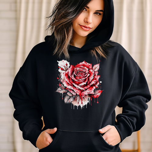 Black hoodie with roses on hood hotsell