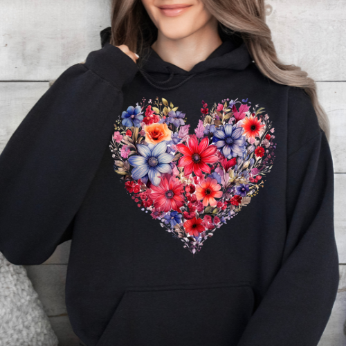Red/Blue Floral Heart Adults Hoodie