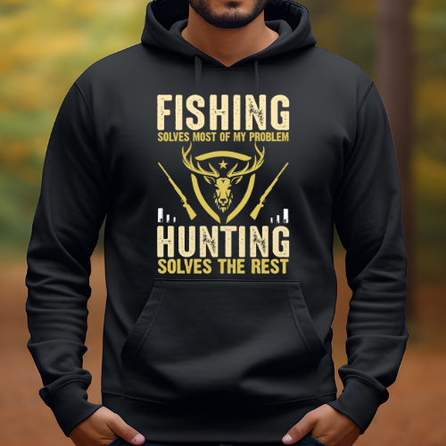 Fishing solves most Problems- Men's Graphic Hoodie