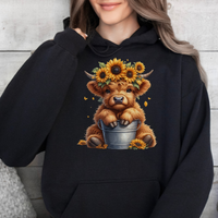 Highland Cow Sunflower - Bucket Design