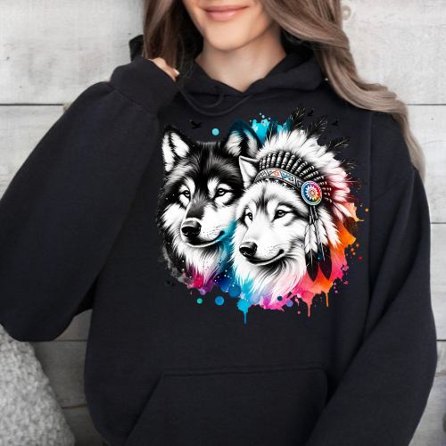 Native Indian Wolf- Graphic Hoodie