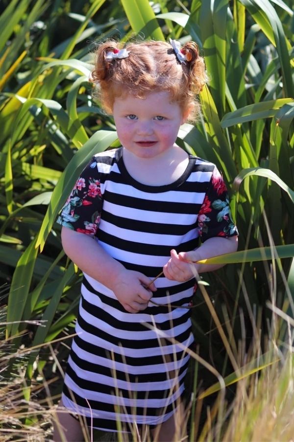 Noelle Dress Mini Me by Emily Rose Designs. Front view. Affordable, comfortable New Zealand designed girls’ dresses.